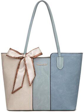 Montana West Women's Beige Blue Vegan Leather Top Zipper Handle Satchel Purses